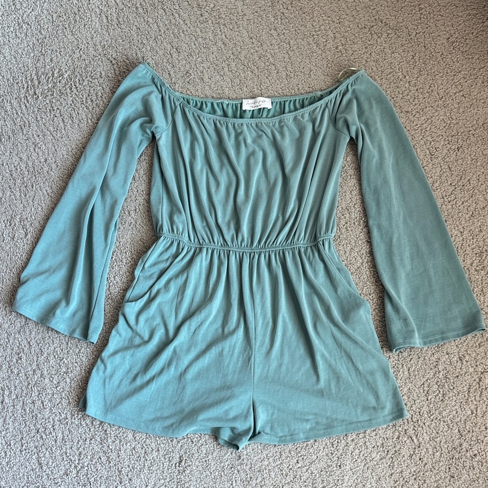 Anthropologie Lavender Field Off Shoulder Romper Size S